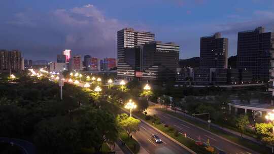 广州中新知识城日落夜景航拍