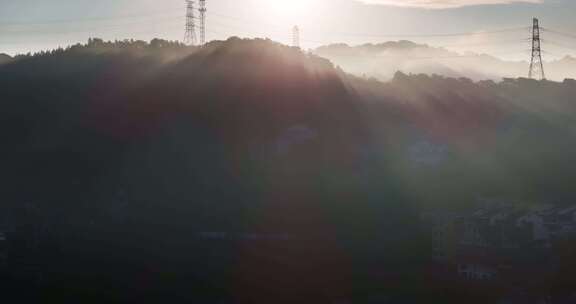 4k长沙谷山森林公园日出晨雾航拍