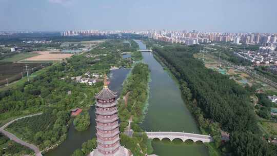 江苏宿迁城市地标建筑九龙七凤宝塔航拍视频素材模板下载