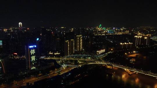 湖南长沙城市夜景灯光航拍