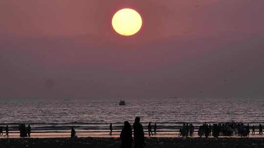 海浪沙滩落日夕阳海滩