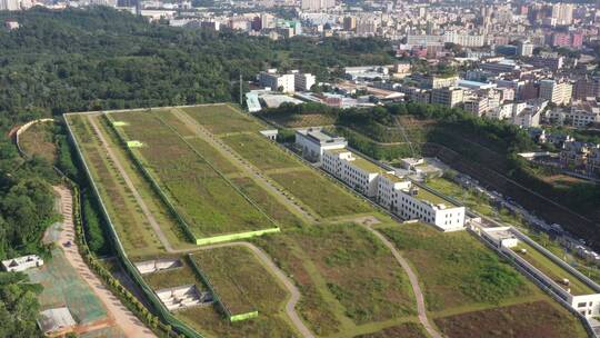 航拍深圳龙华区观澜河流及城区绿化