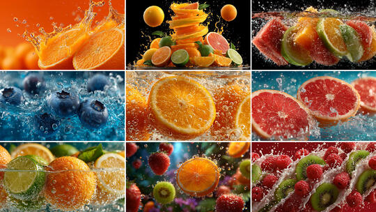 夏日水果 果蔬切片 橙子西柚 西瓜蓝莓