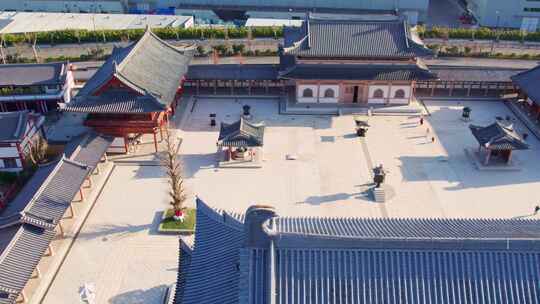 宁波宁海西店广德寺唐风寺庙建筑航拍