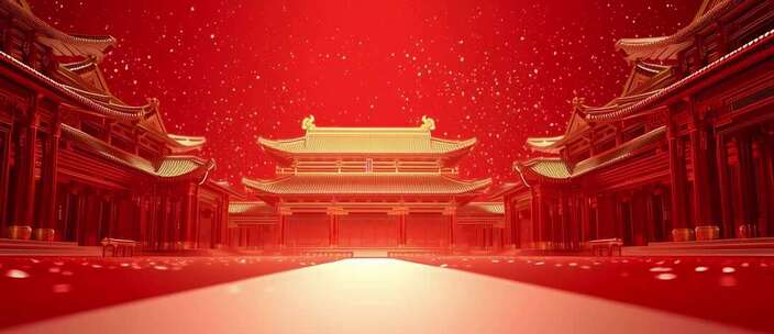 红色建筑 喜庆建筑 红色山水 国庆