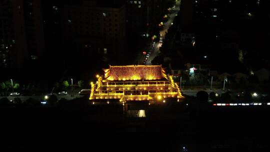 城市航拍湖南邵阳古城门夜景