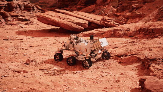 火星红色地形上卫星的探索器