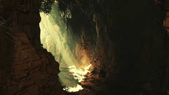 一个充满了大量水和岩石的洞穴