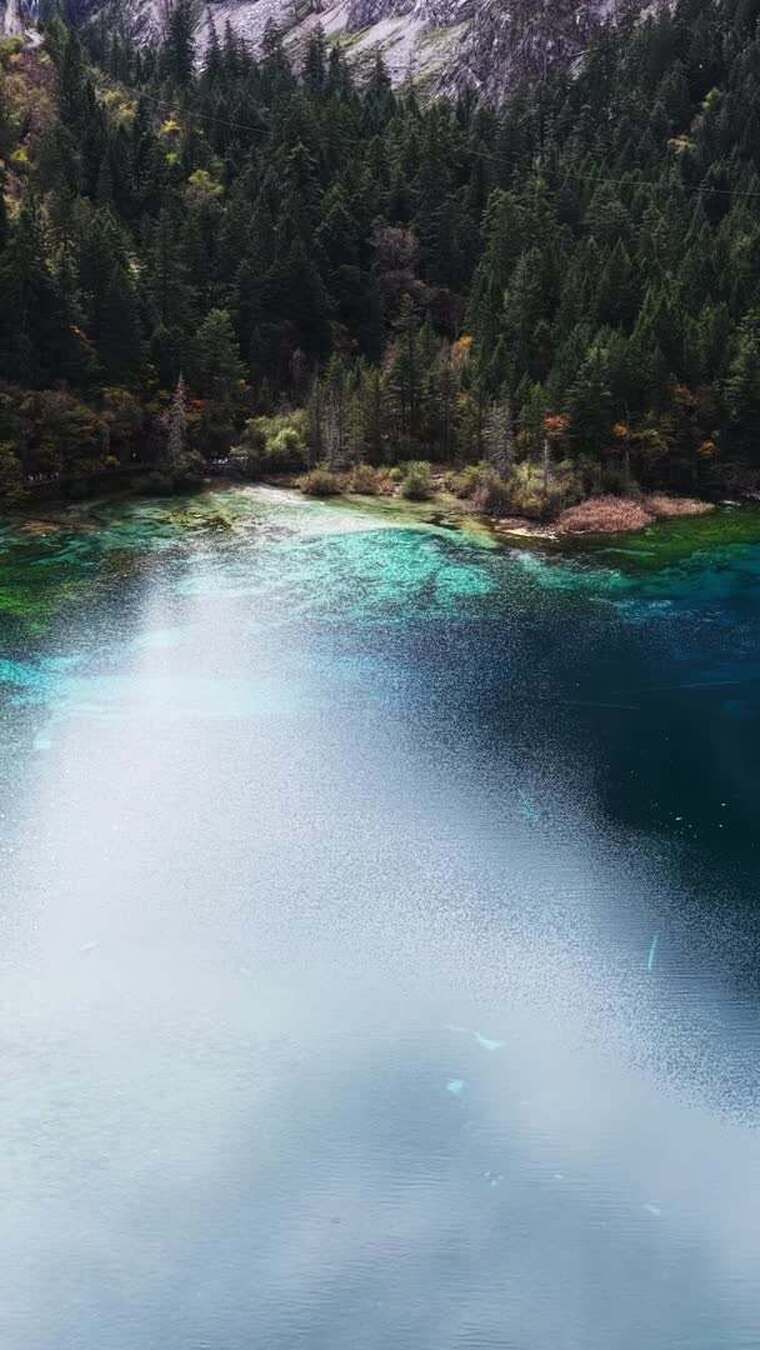 四川阿坝九寨沟秋色秋景航拍实拍