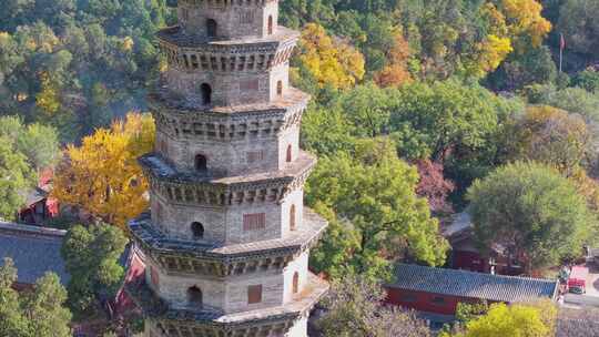 4k航拍山东济南灵岩寺秋景