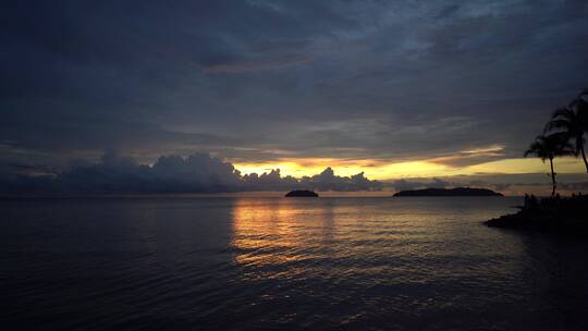 2K海边夜景晚霞沙滩海滩夜晚风光治愈