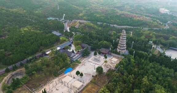 河北邯郸响堂山石窟常乐寺清晨航拍