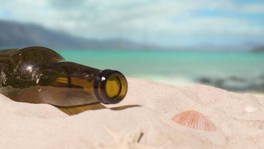 海滩上的瓶子和贝壳视频素材模板下载