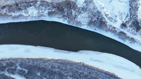 呼伦贝尔冬季自然风光不冻河湿地雪景