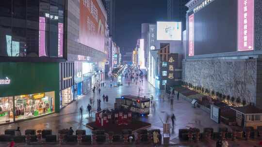 四川成都春熙路夜景延时春熙路步行街夜景