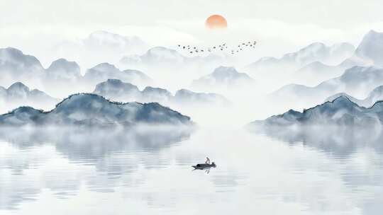 中式山水意境水墨画素材