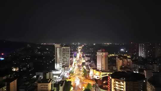 航拍四川自贡夜景自贡城市风光