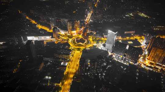 武汉光谷广场转盘车流交通繁华夜景航拍延时