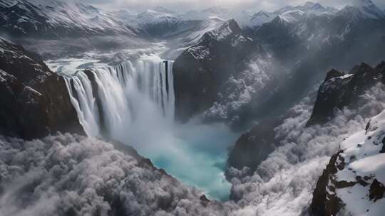 雪山瀑布全景俯瞰