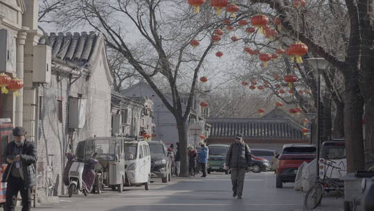 北京胡同过年街景气氛 春节街景氛围