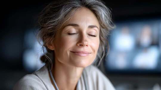 居家办公女性参与远程视频会议