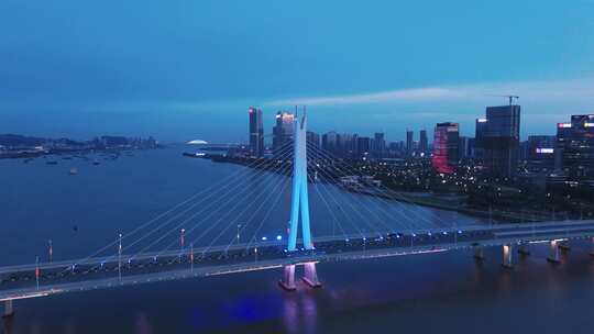 广州南沙凤凰一桥夜景航拍