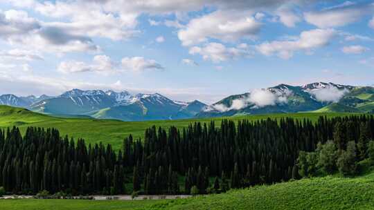 草原雪山云雾延时