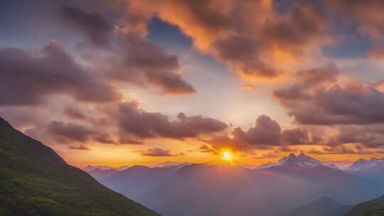 群山落日夕阳美景