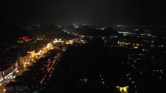 广西桂林城市夜景灯光交通航拍视频素材模板下载