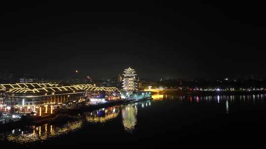 惠州合江楼夜景航拍东江夜晚风光河流风景