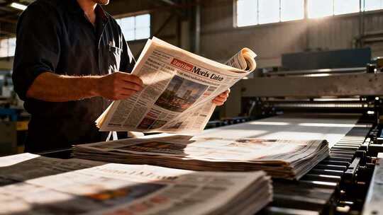 工厂工人阅读报纸素材