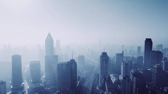 上海静安区平流雾航拍视频素材模板下载