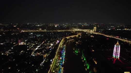 江苏南京城市夜景灯光中华门东秦淮河夜景