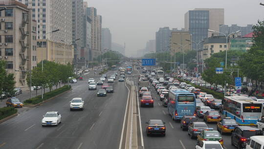 北京cbd白天城市风光拥挤道路交通视频素材模板下载