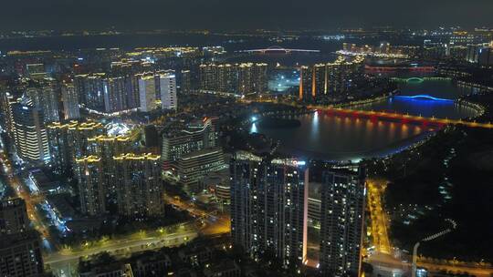 4K厦门五缘湾写字楼高楼大桥城市夜景航拍