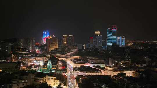 航拍福建厦门市中心城市天际线夜景风光