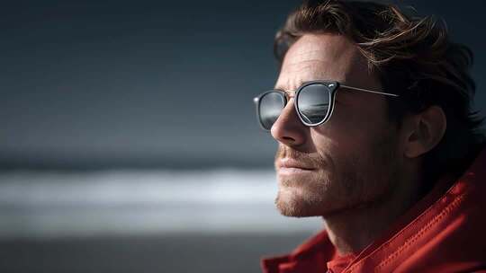 海边男子眺望远方目光坚定