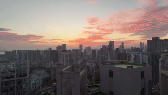 深圳福田区唯美日落夕阳航拍