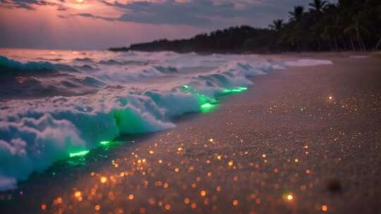 海边日落海浪沙滩景观