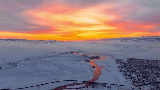 昭苏湿地公园 雪景日出