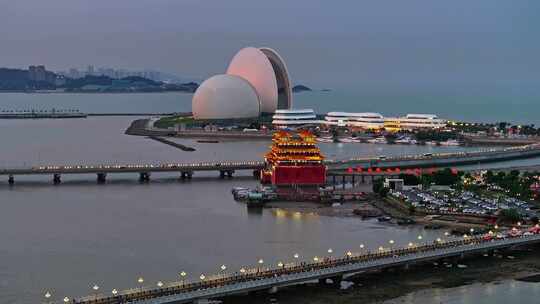 广州珠海日月贝大剧院情侣路海滩夜景航拍