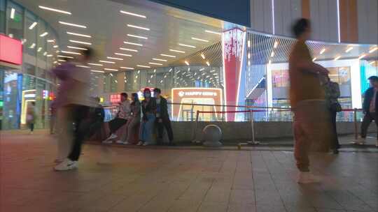 城市夜晚商场广场人流延时夜景视频素材视频素材模板下载