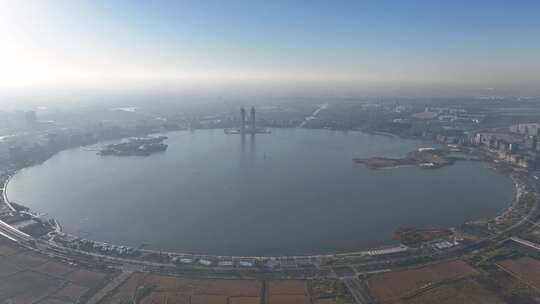 临港 滴水湖 圆湖 脚手架 工地 洲际酒店