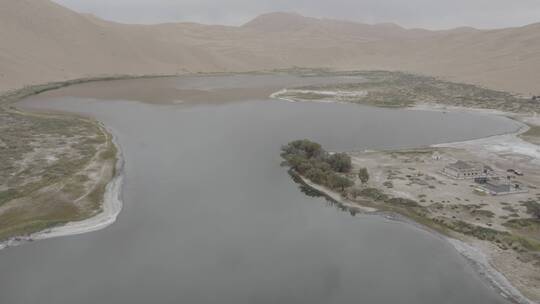 巴丹吉林沙漠庙海子航拍阿拉善视频素材模板下载