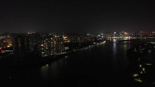 泉州晋江夜景航拍东海泰禾广场城市江滨夜景