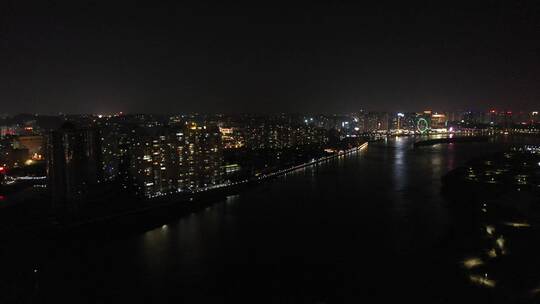泉州晋江夜景航拍东海泰禾广场城市江滨夜景视频素材模板下载