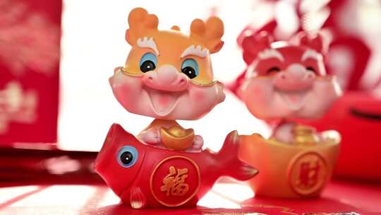 龙年中国新年春节吉祥物福字对联红色喜庆视频素材模板下载