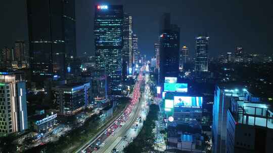 原创航拍印尼城市雅加达天际线夜景风光