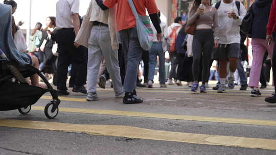 繁忙香港行人过马路视频素材模板下载