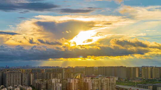 成都城市晚霞日落流云延时